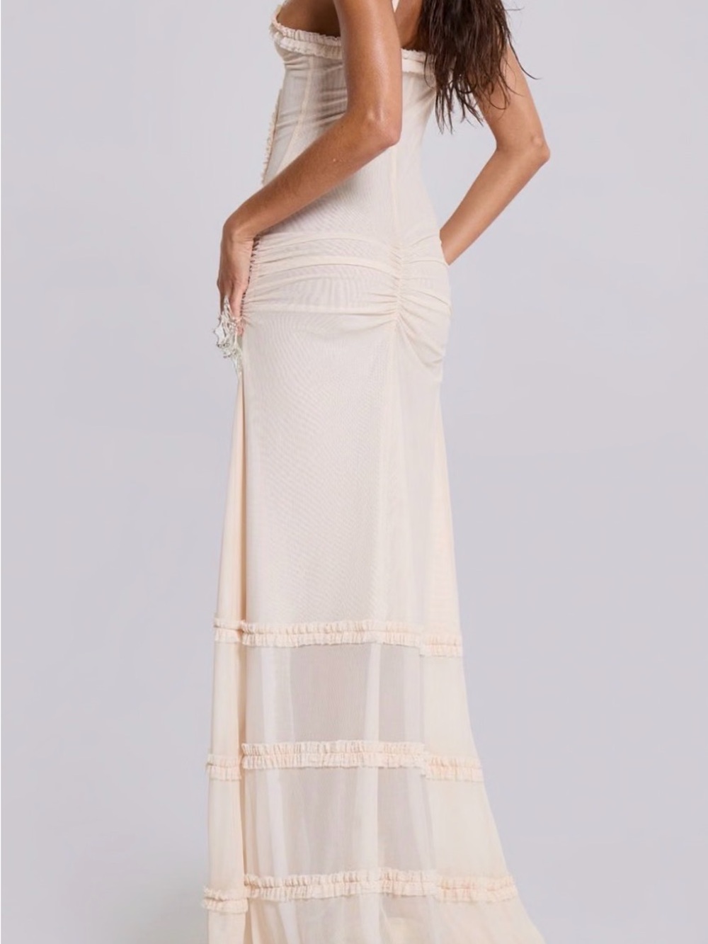 Jaded London Cream Cutout Maxi Dress with Frayed Trim - Picture 3 of 4